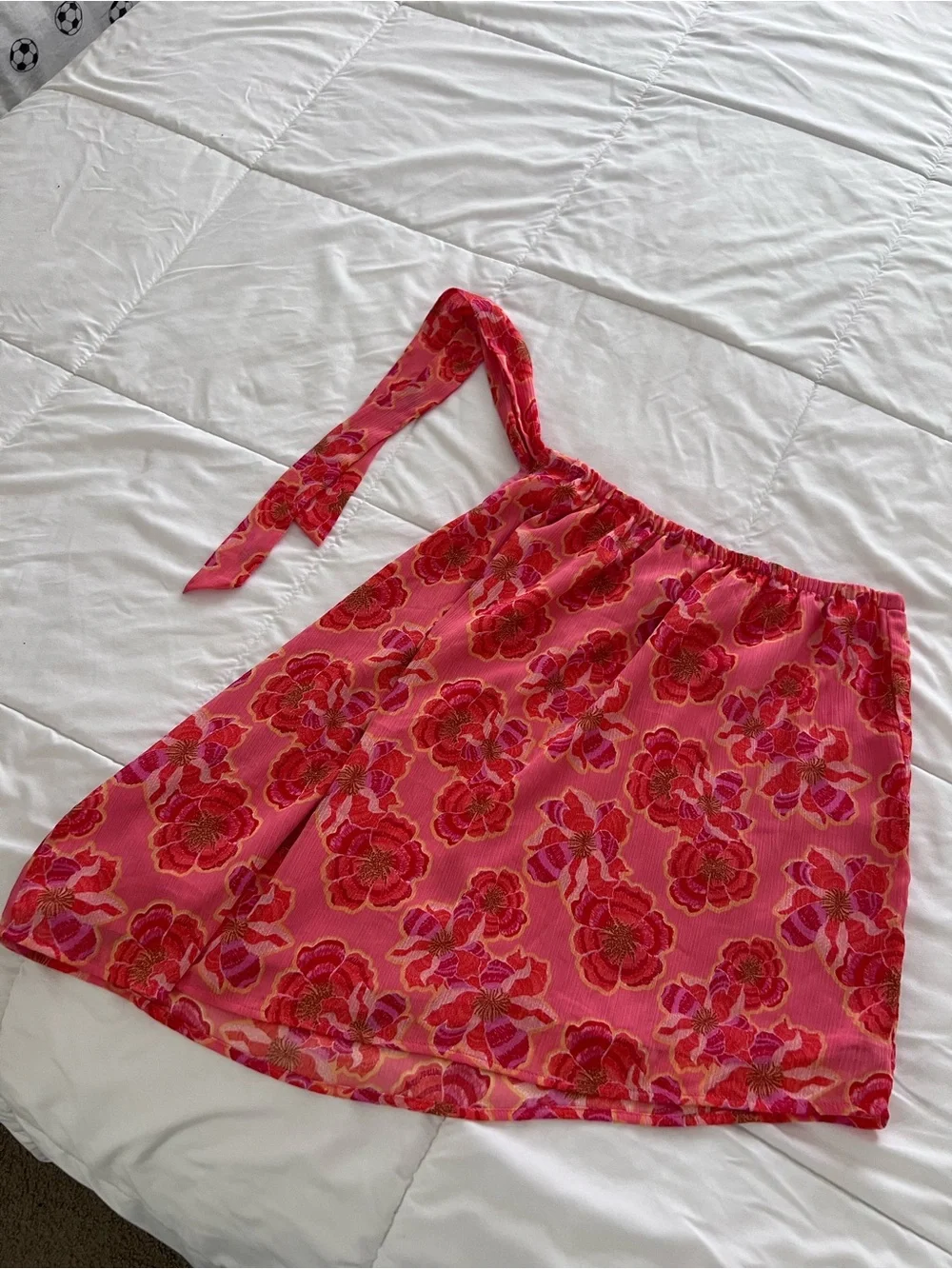 LOFT Coral Pink Floral One-Shoulder Tie-Shoulder Top size M